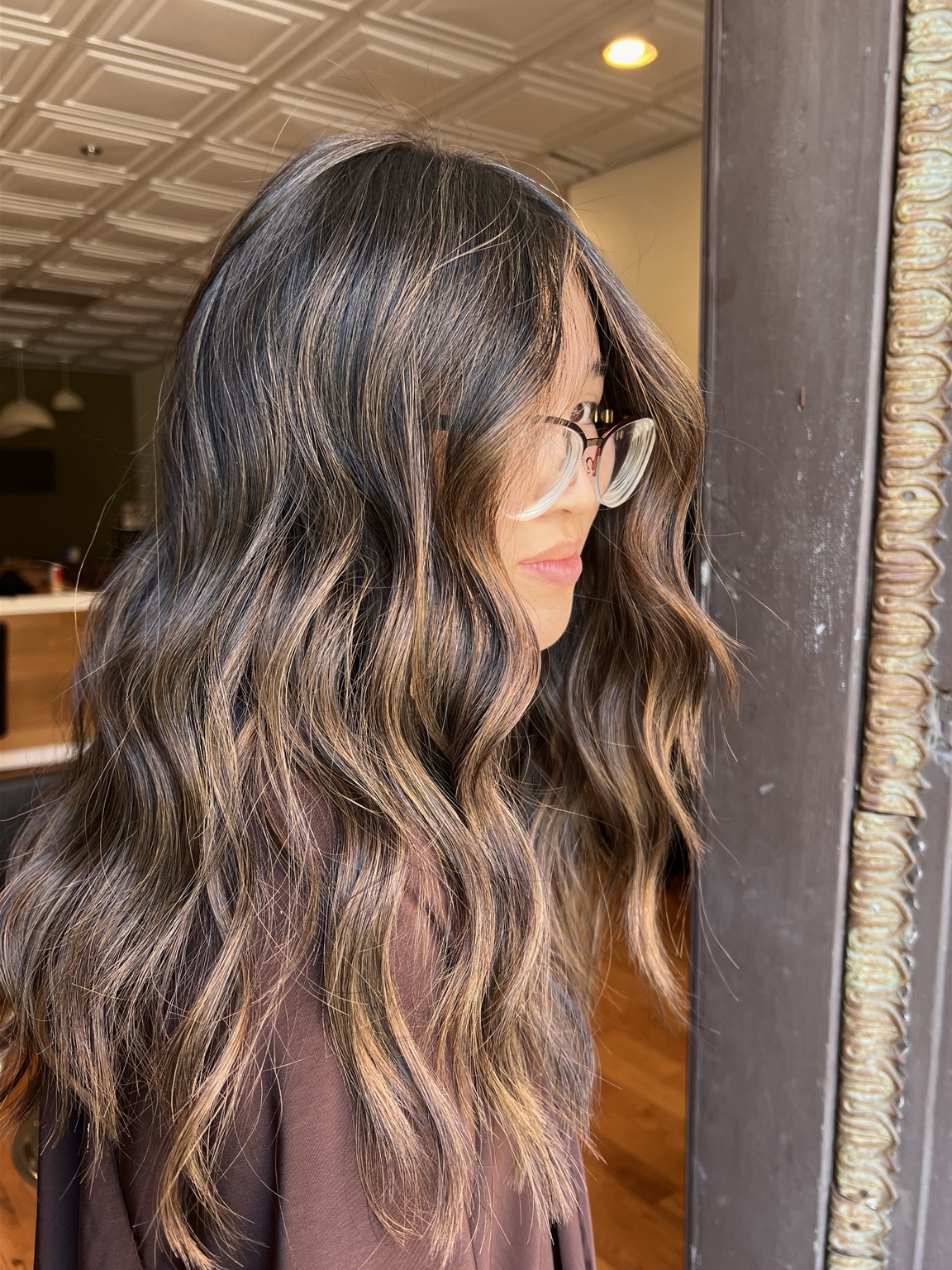 Rich dimensional brunette with warm ribbons of color